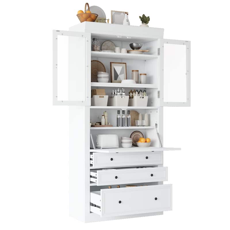 Freestanding Kitchen Pantry Storage Cabinet - White