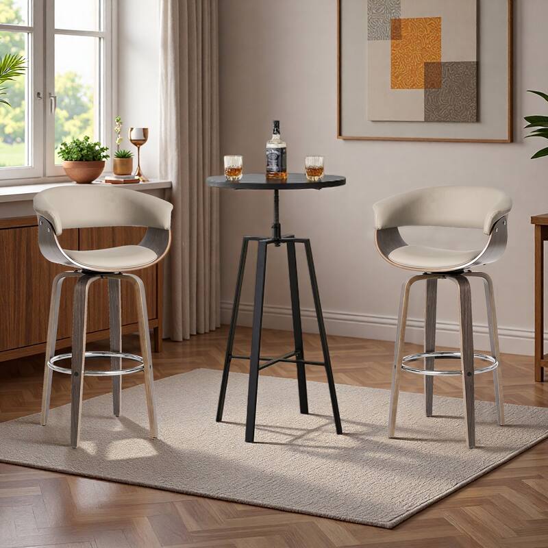 Glitzhome Modern 3-Piece Wooden Swivel Bar Stools & Height Adjustable Pub Table Set