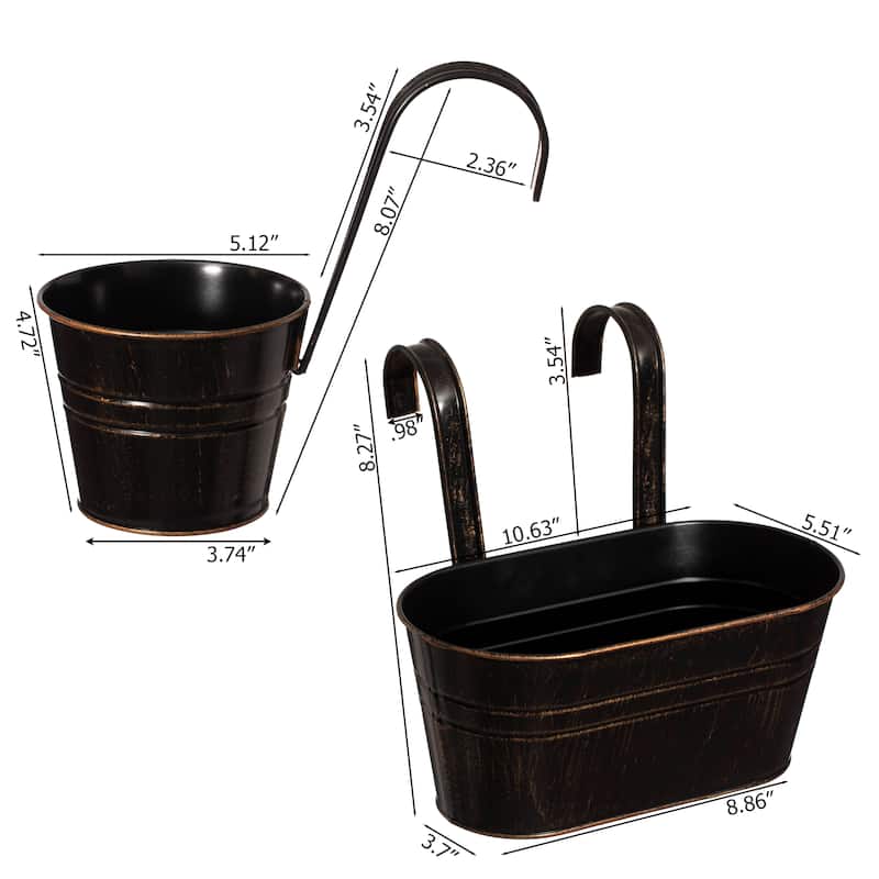 Gardenised Set of 3 Metal Hanging Railing Planters with Detachable Hooks Decorative Outdoor Set for Balcony Patio Deck