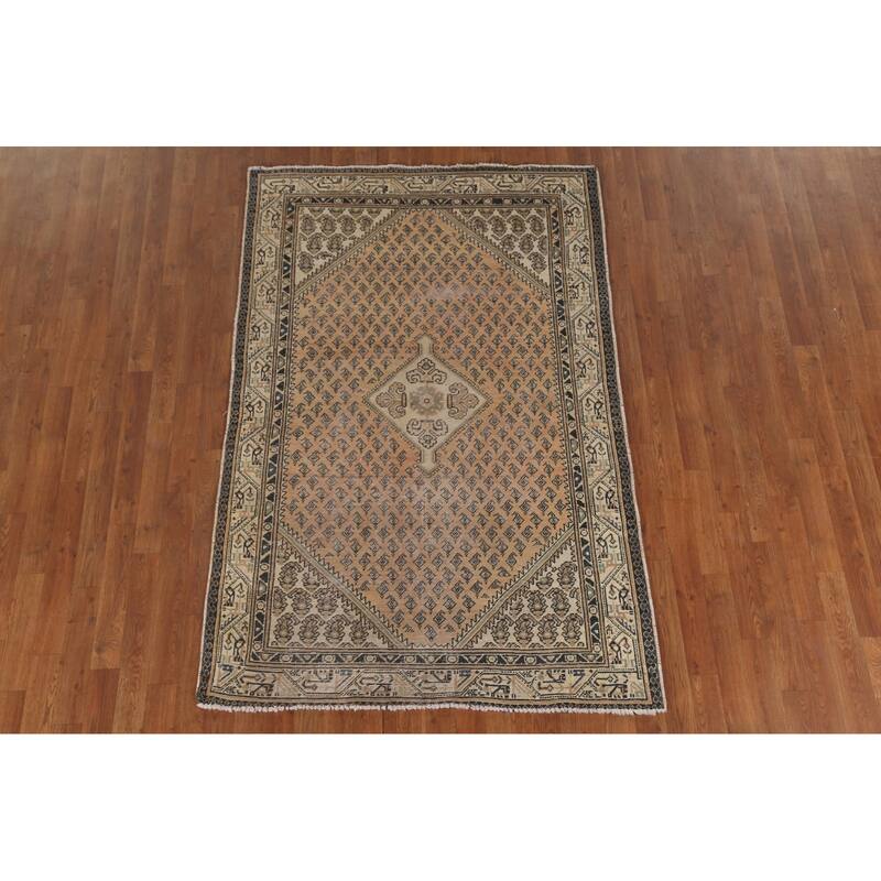 Geometric Botemir Persian Vintage Area Rug Hand-Knotted Wool Carpet - 4'3"x 6'7"