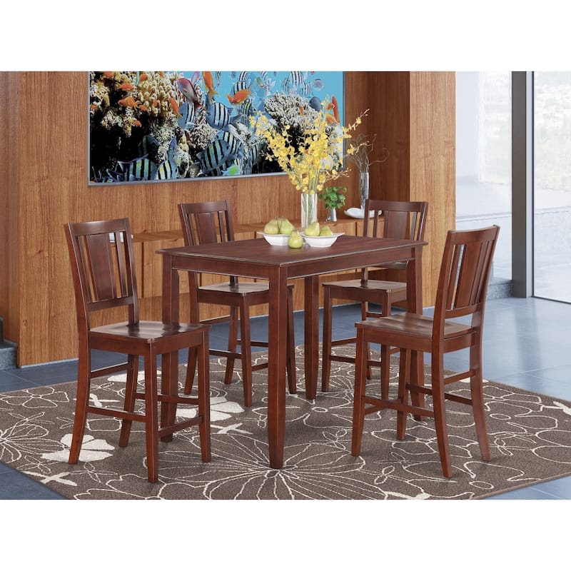 Counter Height Table Set - 5 Piece Modern Kitchen Pub Set - Mahogany Finish Dining Table & Chairs