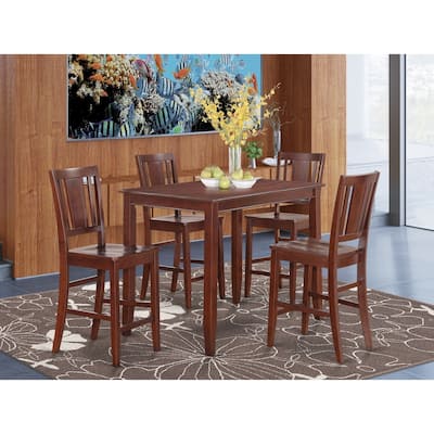 Counter Height Table Set - 5 Piece Modern Kitchen Pub Set - Mahogany Finish Dining Table & Chairs