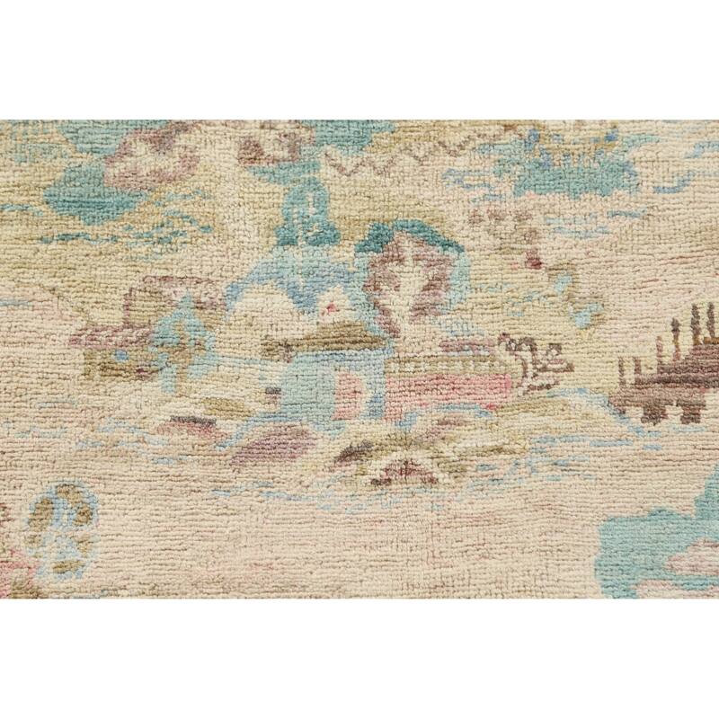 Hand Knotted Oriental 100% Wool Carpet Traditional Floral Beige & Ivories Art Deco Runner Rug - 14' 1'' X 4' 10''