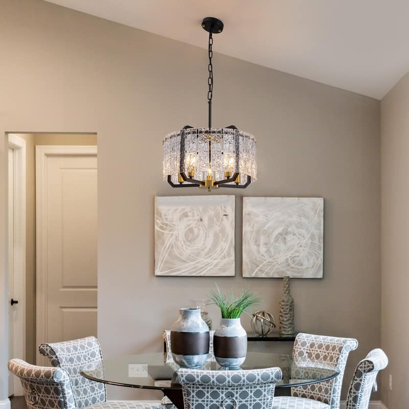 18.7 in. Black Modern Crystal Chandelier 5-Light Drum Pendant Light for Bedroom Living Room