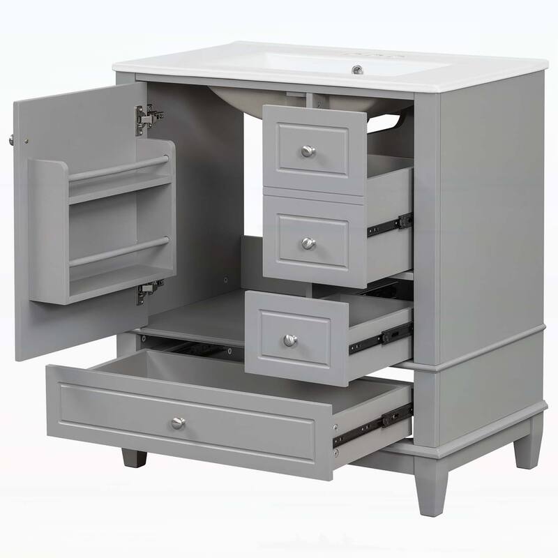Freestanding Vanity Set with Shelf and Three Drawers,Soft Close Door