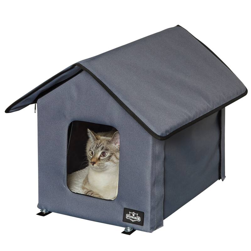 PETMAKER Heated Cat House with Heating Pad and Sherpa Cover - Gray