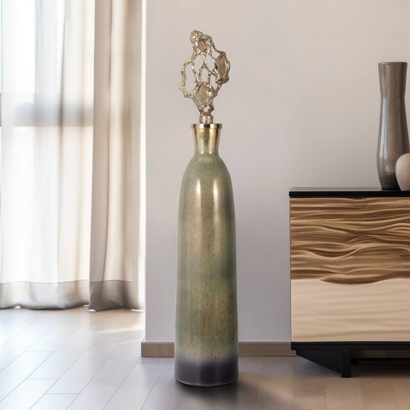 Sagebrook Home Anders Gold Floor Bottle, Cylinder, Glass, Ombre, Gold, Contemporary - 8.5" x 8.5" x 41"