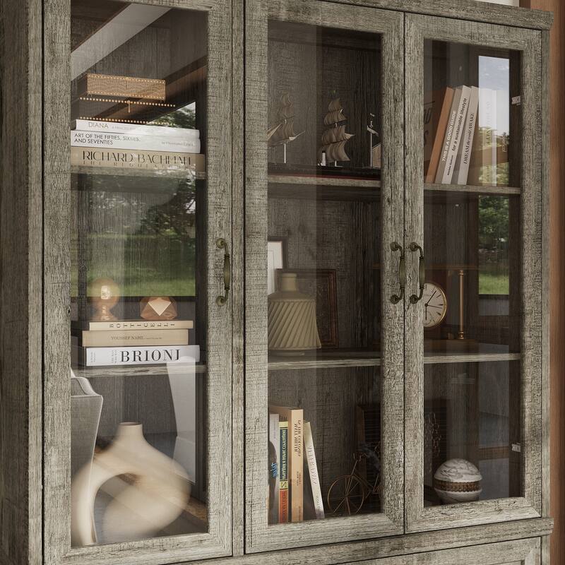 Buffet Cabinet with Glass Doors and Drawers Display Hutch Bookshevles Bookcase