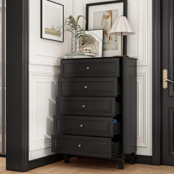 Chest of Drawers Tall 5 Drawer Dresser, Wood Dresser End Table Console