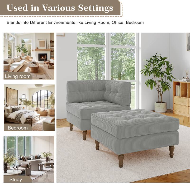 Corduroy L-shape Modular Corner Sectional Sofa with Reversible Storage Ottoman