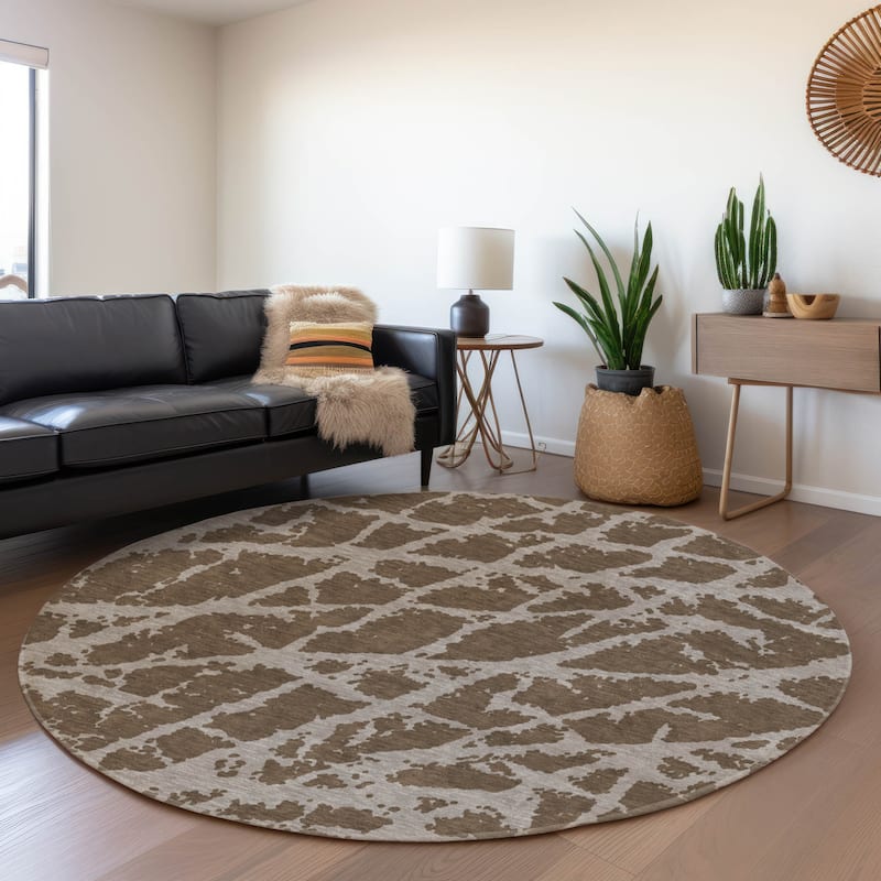 Premium Washable Super Soft Modern Crackle Mayfield Rug - Brown - 8' x 8' - Round