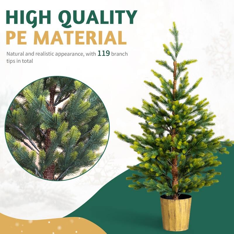 2 Pack 4 FT Dual Tone Artificial Christmas Tree with Pot Stand, Potted Xmas Pine Tree with 119 Branch Tips for Holiday Party