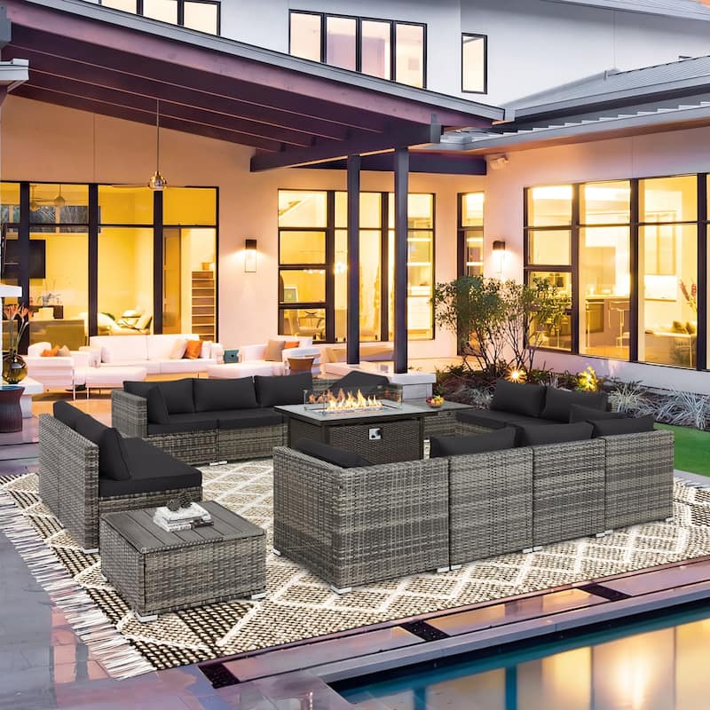 12-Person Patio Conversation Set with Fire Pit Table, All-Weather Wicker Outdoor Furniture