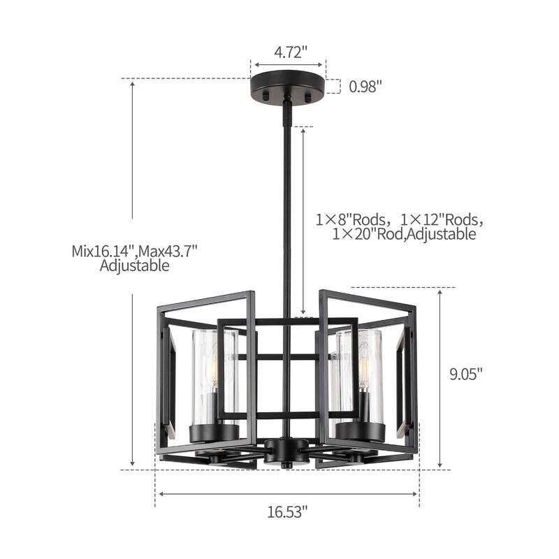 4-Light Geometric Simple Lantern Marco Pendant Lamp or Semi Flush Mount