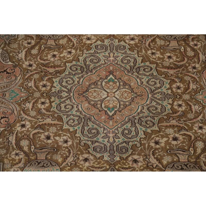 Hand Knotted Oriental 100% Wool Carpet Traditional Floral Brown Kashmar Area Rug - 12' 0'' X 9' 5''