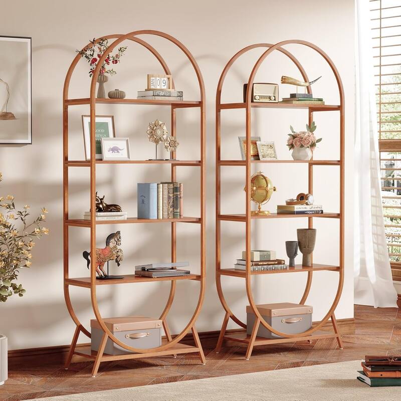 70.8 Inches Tall Bookshelf, 5 Tiers Arched Bookcase with Metal Frame