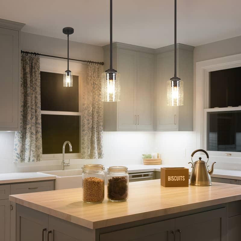Modern Industrial 1-Light Black Pendant Seeded Glass Island Light for Dining Room Commercial - D3.9" x H7.2"