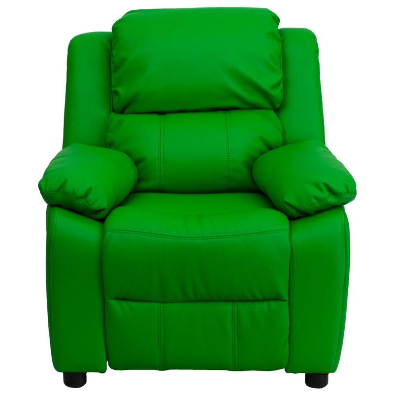 Deluxe Padded Contemporary Kids Recliner with Storage Arms