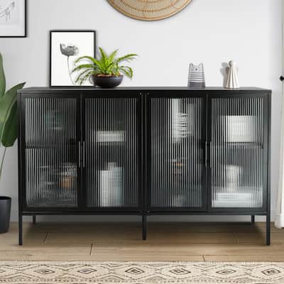 Modern Metal Buffet Sideboard Cabinet with Glass Door,Adjustable Shelves,Anti-Tip,Dust-free
