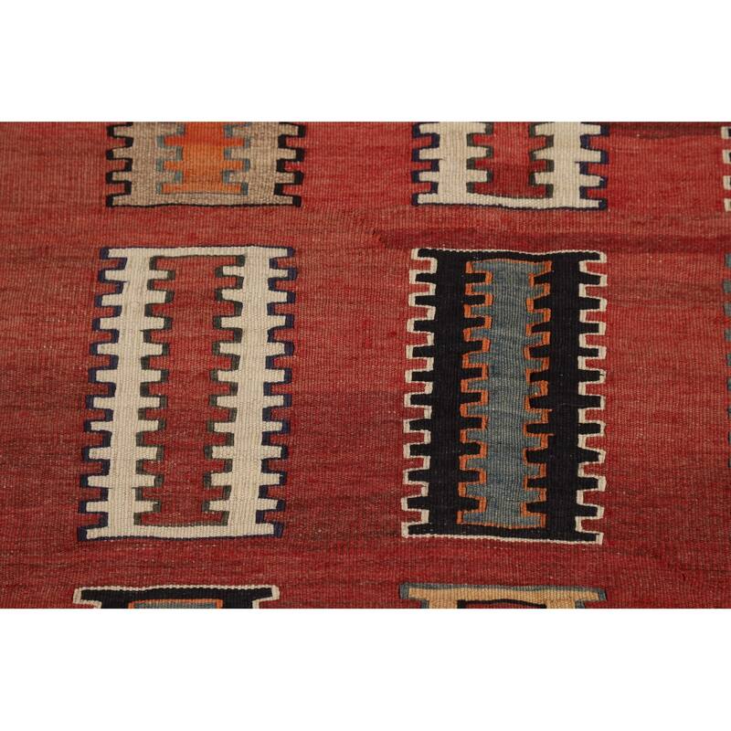 Red Kilim Qashqai Persian Vintage Rug Flatweave Wool Carpet - 5'3"x 8'2"