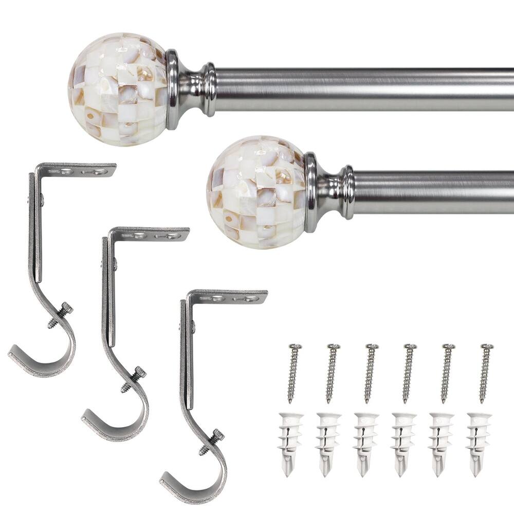 Lumi 1" Single Curtain Rod Set Brushed Nickel- Shell Ball finials