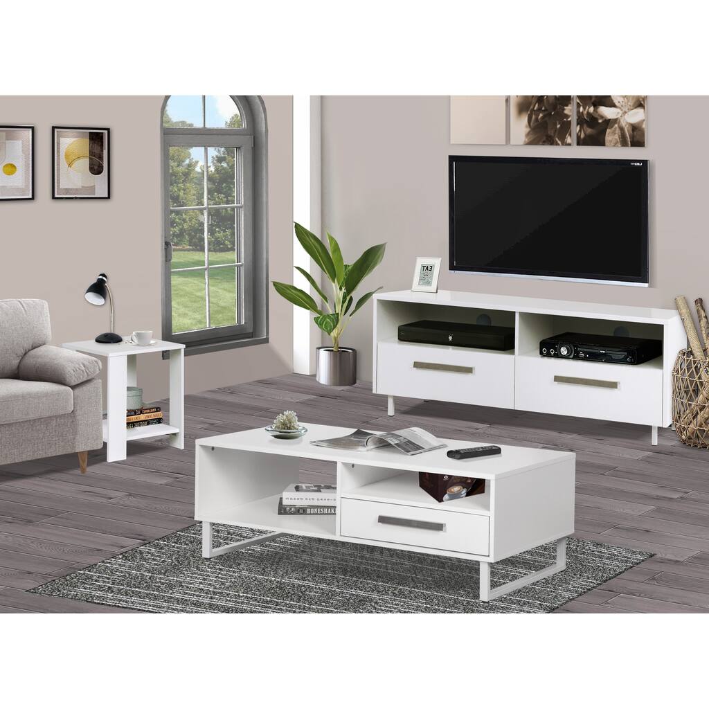 TV Stand Modern White Media Console Entertainment Center with Storage - Fits 75" TV"