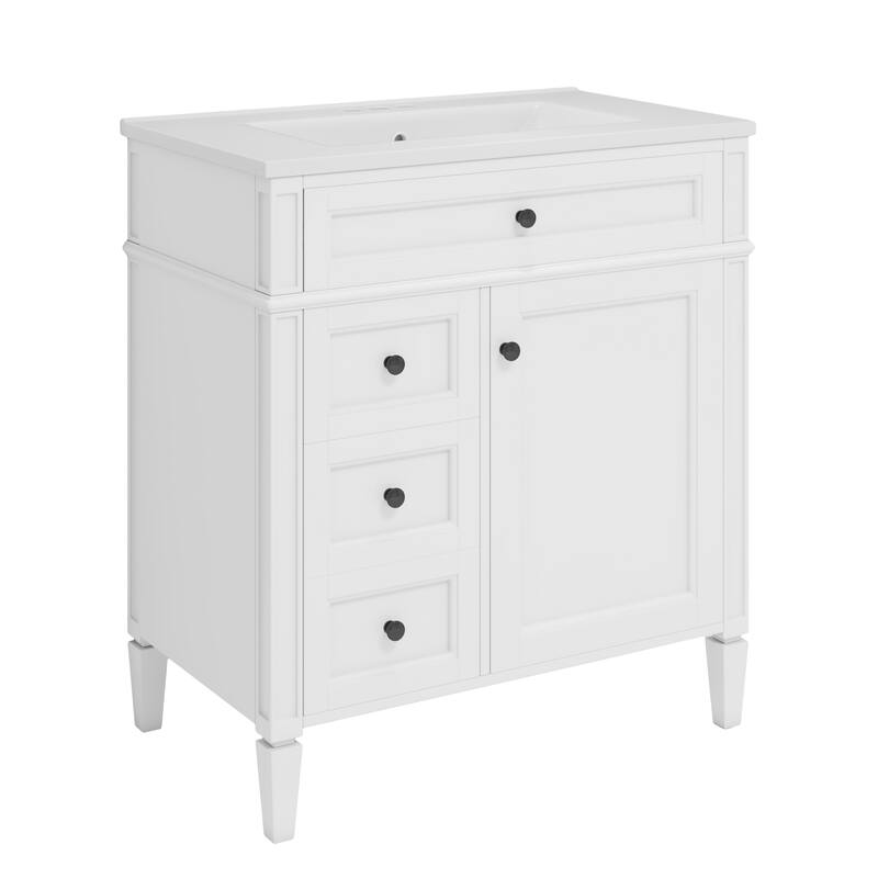 Single Sink Vanity for Bathroom, Modern Bathroom Storage Cabinet with 2 Drawers, Tip-out Drawer and Side Door Organizer