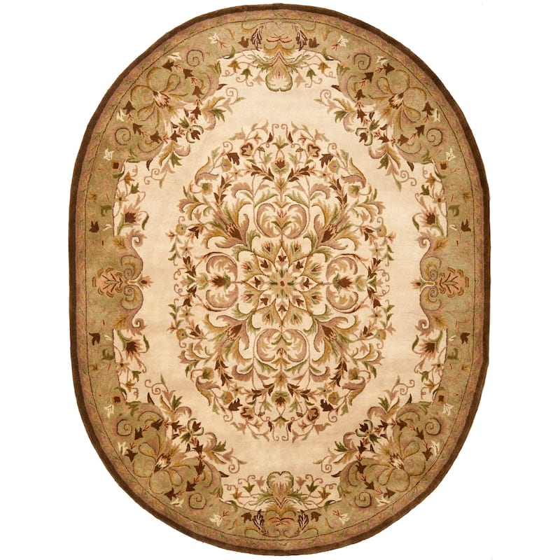 SAFAVIEH Handmade Heritage Hot Air Balloon Traditional Oriental Wool Rug - 7'6" x 9'6" Oval - Beige/Green