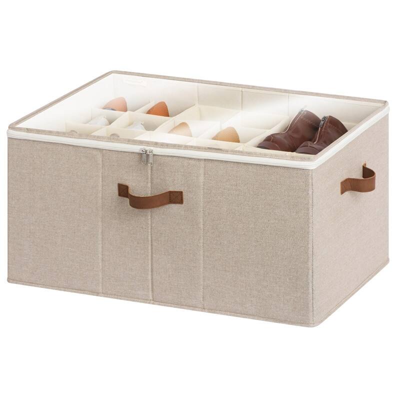 Shoe Organizer,Adjustable Dividers & Clear Cover - Brown - Large