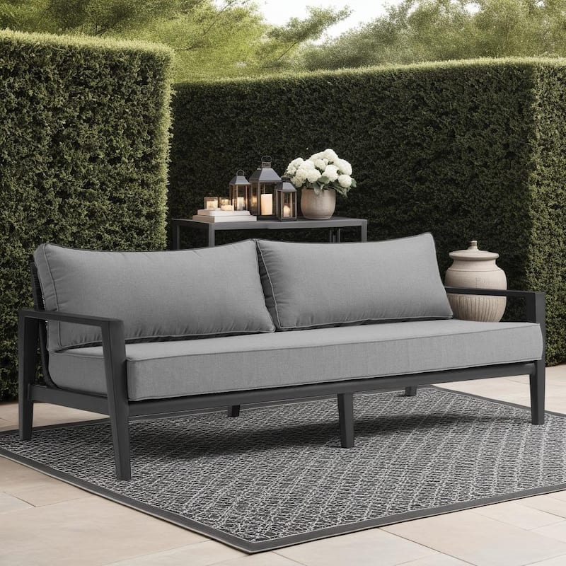 Cayman Black Aluminum 80" Outdoor Sofa with Cushions - Dark Gray
