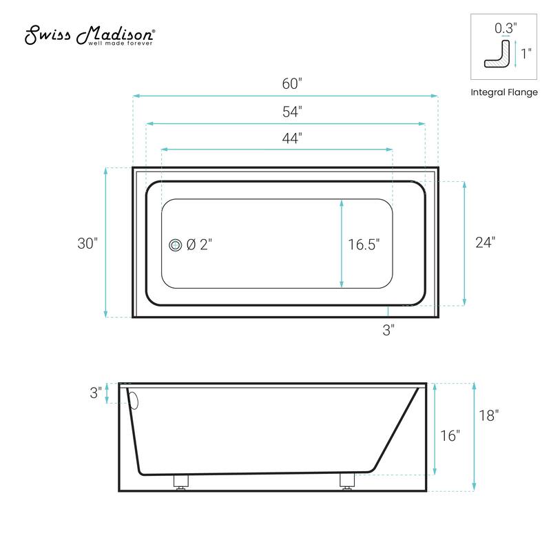Voltaire 60" x 30" Left Drain Skirted Soaking Bathtub with Apron ADA Height in Glossy White