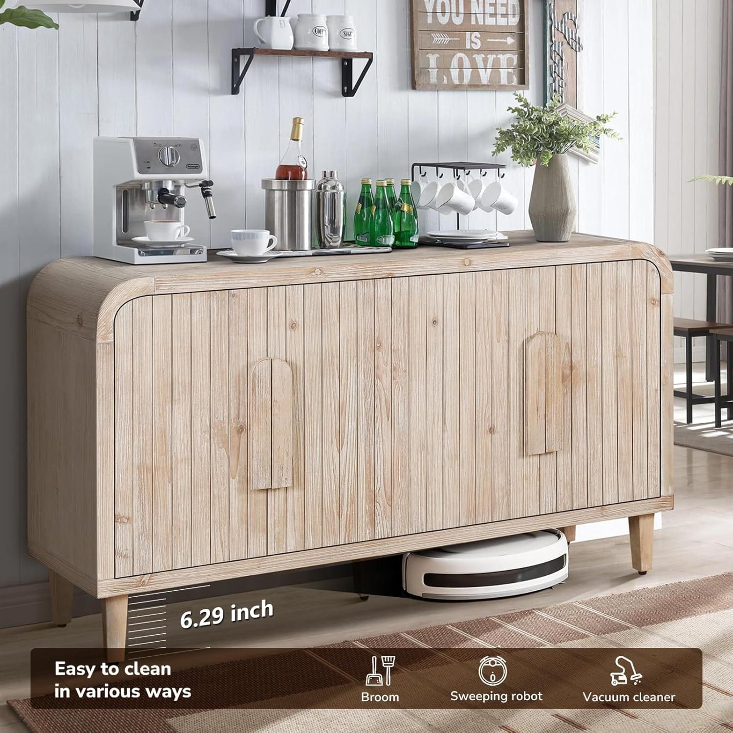 59'' Farmhouse Curved Vintage Storage Sideboard