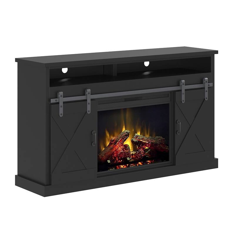 Bridgevine Home 66 inch Electric Fireplace TV Stand for TVs up to 80 inches, Midnight Black Finish