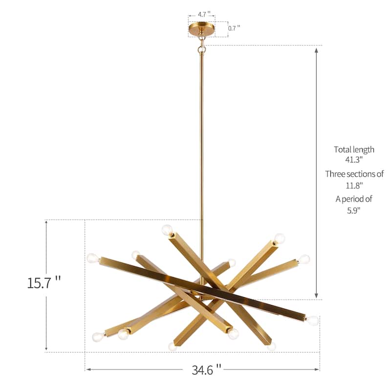 Sleek Viper Nordic Gold Sputnik 12 Light Modern Barre Chandelier