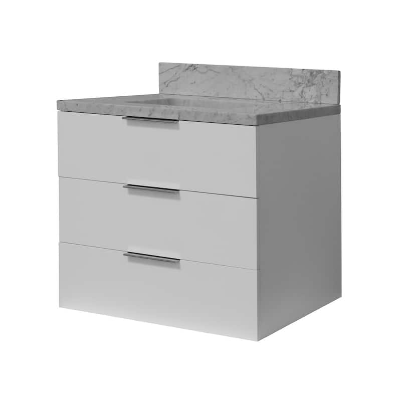 KitchenBathCollection Oslo 30" Floating Wall-Mounted Bathroom Vanity with Carrara Marble Top