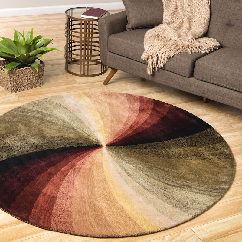 EORC Hand-Tufted Wool Swirl Rug, Multicolored | Vibrant & Stylish Area - 4' Round - 4' Round - Multi