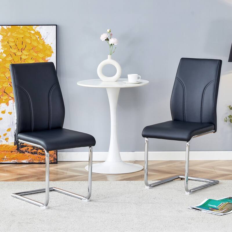2 Dining Chair Set, Dining Chair Set, PU Material High Back Seat and Sturdy Leg Chair