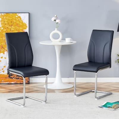 2 Dining Chair Set:Black Dining Chair Set, PU Material High Back Seat and Sturdy Leg Chair