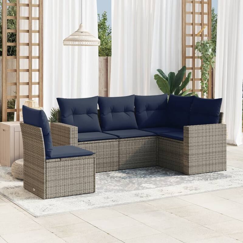 vidaXL Patio Sofa Set with Cushions Outdoor Conversation Furniture Poly Rattan - 25.8" x 24.4" x 27.2" - Beige and gray without table