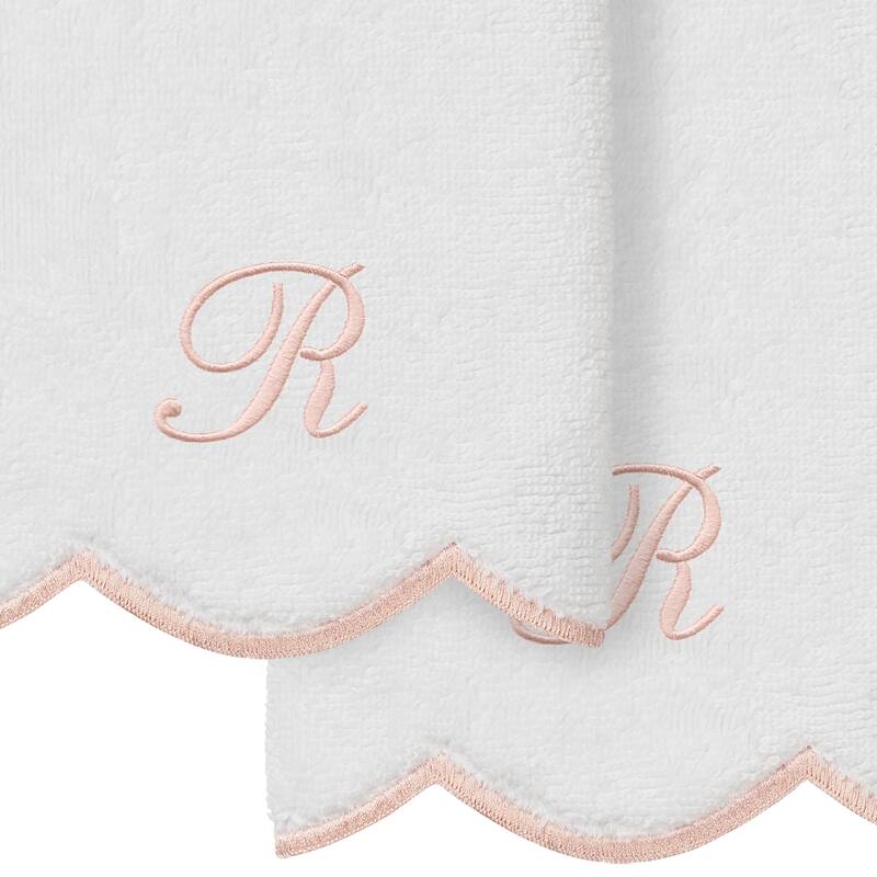 Authentic Hotel and Spa 100% Turkish Cotton Pink ADORNIA Scallop Personalized 2 Piece Fingertip Towel Set - 2 Fingertip Towels
