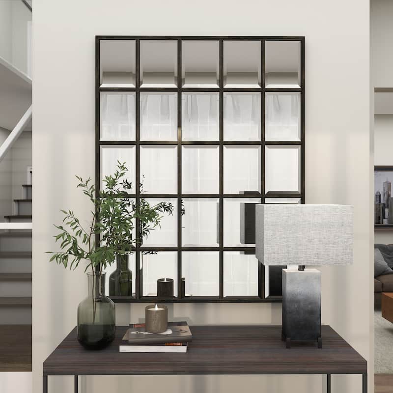 Metal Window Pane Inspired Grid Room Wall Mirror - Copper, Brown, Black - Roche River Decor