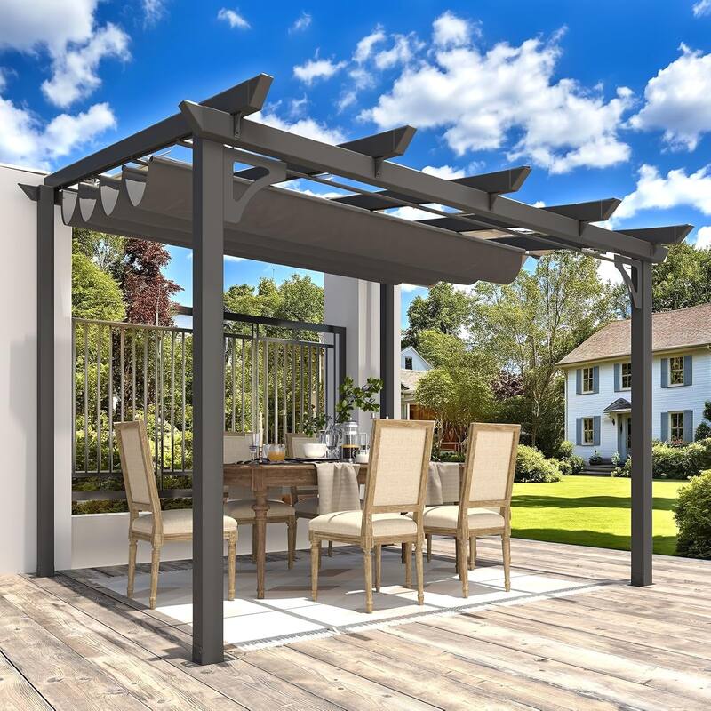 AECOJOY Outdoor Gazebo for Patio, Retractable Pergola with Adjustable Sun Shade Canopy Roof - 10' x 8'