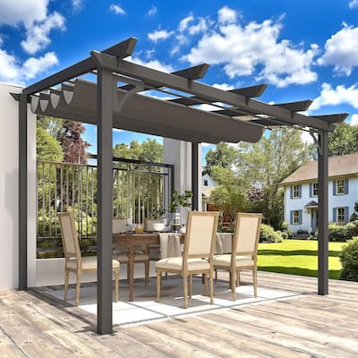 AECOJOY Outdoor Gazebo for Patio, Retractable Pergola with Adjustable Sun Shade Canopy Roof