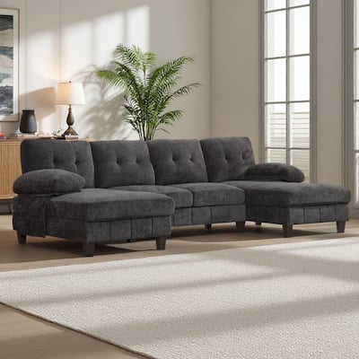 U-Shaped Chenille Sectional Sofa with Dual Chaises, Storage Pockets & Tufted Back by Harper&Bright Designs