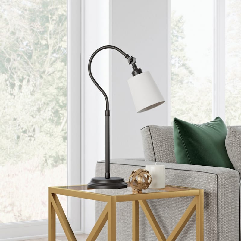 25" Metal Arched Table Lamp With White Drum Shade - 14" x 14" x 25"