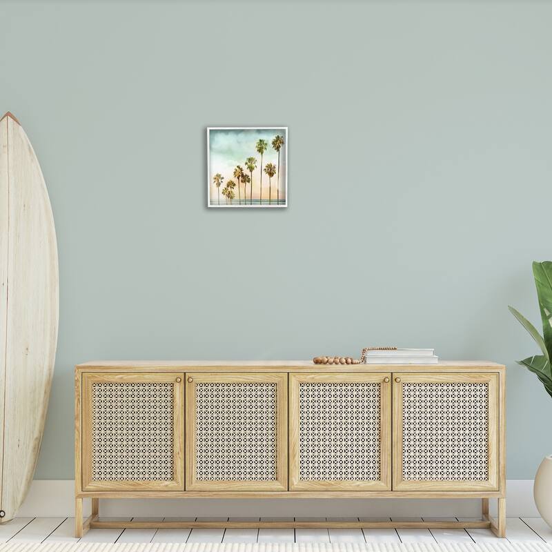 Stupell Tropical Beach Palm Trees Blue Green Sky Framed Wall Art, 12x12