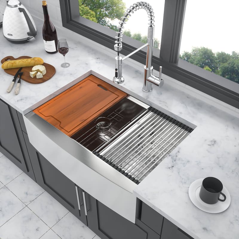 Double Bowl(60/40) Farmhouse Sink Workstation, 33 Inch Apron Front Kitchen Sink - 33x22x10 inch
