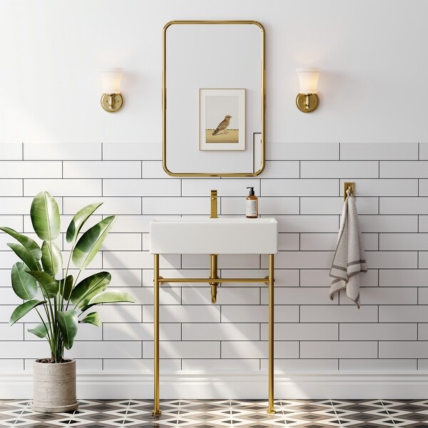 HOROW 24 in. Ceramic White Rectangular Bathroom Console Sink with