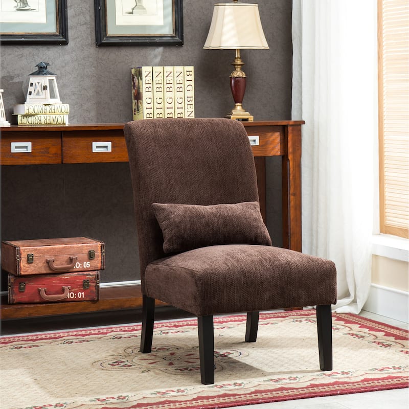 Contemporary Chenille Fabric Armless Accent Chair with Pillow, for Living Room - Chocolate