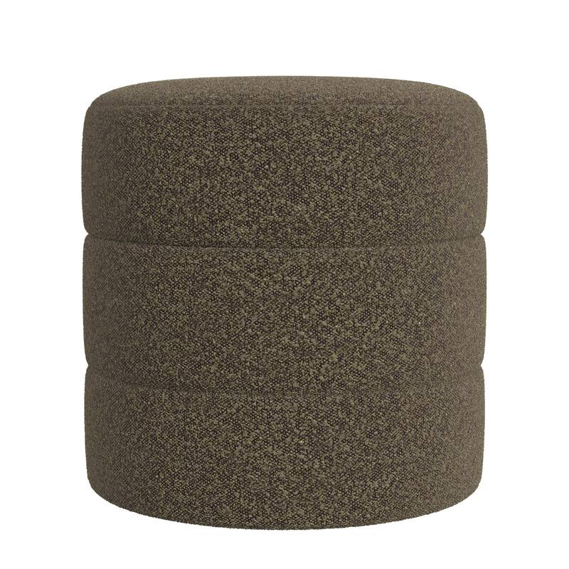 Sem 18 Inch Dark Brown Channel-Stitched Boucle Round Accent Ottoman